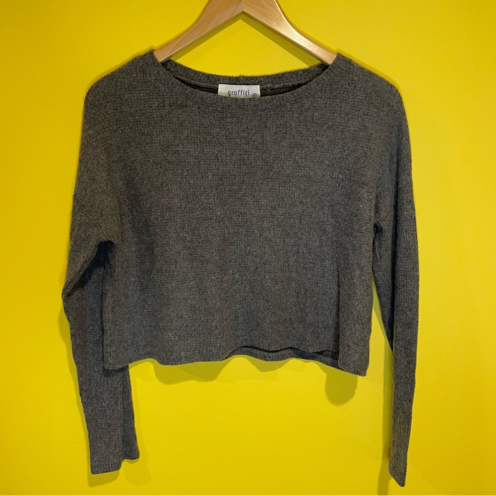 ❄️ 5/$25 Graffiti Gray Long Sleeve Women's Crop Top Medium